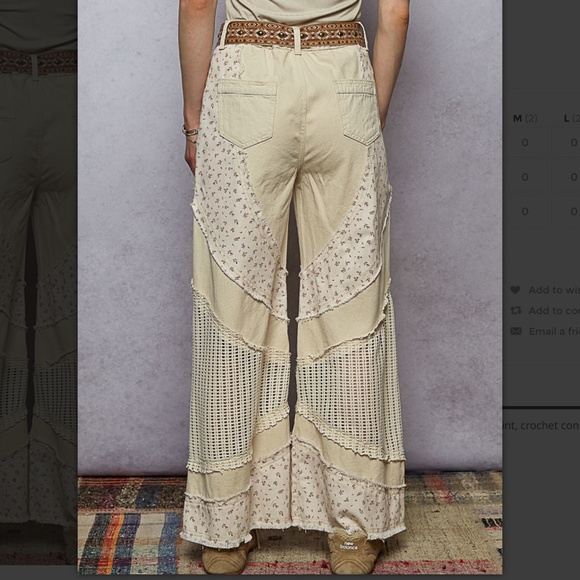 POL “ Sao Paulo 2 “ POL Denim Pants Jeans with Floral Print and Crochet SR25 - Picture 3 of 5